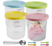 GOMETY Juego de 4 recipientes Creami para máquina de hielo Ninja Creami Deluxe, para máquina de hielo Ninja Creamy NC500EU NC501EU, Tubs accesorios a prueba de fugas, en rosa, amarillo, verde y azul