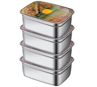 GOMETY Juego de 4 recipientes herméticos de acero inoxidable de 1200 ml con tapa, recipientes a prueba de fugas, caja de aperitivos con compartimentos, fiambrera apilable de acero inoxidable para