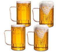 GOMETY Juego de 4 vasos de cerveza, vasos de cerveza de 500 ml con asa, jarras de cerveza duraderas de 0,5 litros, vasos de cerveza reutilizables, vasos de plástico reutilizables, vasos de agua