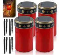 GOMETY Juego de 4 velas solares LED para tumbas con estaca para tumba (rojo)