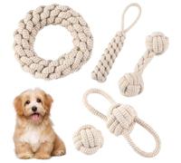 GOMETY Juego de 5 juguetes para masticar para perros, juguetes interactivos de algodón natural, cuerda de juguete para perros con bola de nudos, para cachorros pequeños, medianos y grandes, cuidado