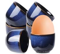 GOMETY Juego de 6 hueveras de porcelana, hueveras de cerámica, soporte para huevos de porcelana, para cualquier mesa de desayuno, juego de sake duro de cerámica