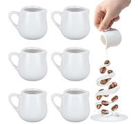 GOMETY Juego de 6 jarritas de leche de porcelana, pequeñas jarras de leche de cerámica, con asa, jarra de leche, espresso, espumante para salsas, leche, capuchino, espresso, latte, etc. (con asa)