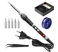 GOMETY Juego de soldador: 1 pieza 90 W temperatura ajustable 180 - 520 °C, soldador con interruptor de encendido/apagado, 5 puntas de soldadura, soporte de soldador, estaño de soldadura, pinzas para