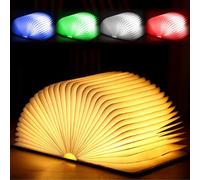 GOMETY - Lámpara de libro plegable de madera, 21 x 17 x 2,5 cm, lámpara de lectura LED decorativa recargable USB, 5 modos de color, plegable de 360°, luz nocturna en forma de libro, para su pequeña