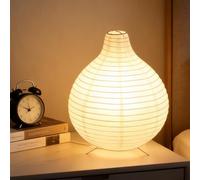 GOMETY Lámpara de mesa de papel, 24 x 23 cm, lámpara de papel de arroz, lámpara de pie, lámpara de mesa decorativa, estilo minimalista, luz de ambiente para salón, dormitorio, restaurante (blanco)