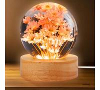 GOMETY Lámpara de noche 3D con forma de bola de cristal, 6 cm, con base de madera USB, diseño de margaritas