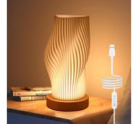 GOMETY Lámpara de noche con base de madera, lámpara de mesa minimalista regulable (9 niveles) con pantalla PLA, orientable para sala de estar y dormitorio, alimentación USB, duradera y segura