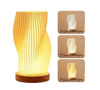 GOMETY - Lámpara de noche con base de madera, USB lámpara de noche vintage a rayas 3 colores, lámpara de noche con pantalla PLA, 9 niveles de brillo LED pequeña lámpara de mesa para dormitorio salón