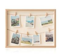 GOMETY marco de fotos de madera versátil para manualidades, collage con cuerda de cáñamo y pinzas, para pared de fotos, postales (retro, 42 x 32 cm)