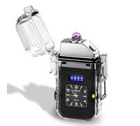 GOMETY Mechero eléctrico, arco eléctrico, recargable por USB, con reloj e iluminación COB, resistente al viento para hombres, regalos, festivales, cumpleaños, cocina, velas, camping