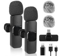 GOMETY Micrófono Lavalier inalámbrico 3 en 1, tipo C, reducción de ruido profesional Lavalier Mini micrófono dual con adaptador USB y iPhone para iPhone, Android, teléfono móvil, portátil, transmisión