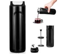 GOMETY Mini French Coffee Press To Go, 450 ml French Press Thermo de Acero Inoxidable Doble Pared Aislante Cafetera Portátil para Viajes Cafetera de Café Francesa