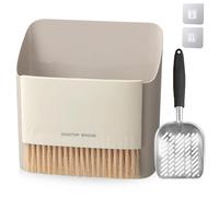 GOMETY Pala para arena para gatos con recipiente, pala de metal para arena rápida de tamizado, juego de 3 piezas con pala para gatos, escoba de limpieza y recogedor para limpieza de arena para gatos