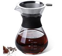 GOMETY Pour Over - Cafetera de cristal de borosilicato de 600 ml con filtro de acero inoxidable de doble capa, filtro permanente, cafetera de goteo, color negro