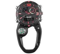 GOMETY Reloj de bolsillo con mosquetón para enfermera, reloj de mosquetón con luminoso, calendario, semana, despertador, brújula, reloj digital, reloj analógico de cuarzo, multifuncional, para camping
