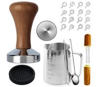 GOMETY Set de prensa de café 51mm, set de prensa espresso, 22 piezas de accesorios para barista con jarrita para leche, tapete para prensar, prensa de sándalo, cuchara para remover, plantillas para