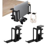 GOMETY Soporte de escritorio ajustable para ordenador portátil, soporte para ordenador portátil, almacenamiento lateral de metal para escritorio, sin taladrar, soporte vertical para ordenador portátil