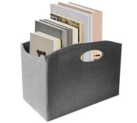 GOMETY Soporte plegable para revistas, cesta de revistas, 35 x 19 x 27 cm, organizador de almacenamiento de periódicos, revistero moderno, para oficina, hogar y salón (gris)