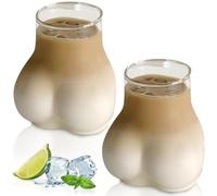 GOMETY Taza de Forma de Trasero: 2 Piezas Taza de Café Divertida, Vidrio Borosilicato, Resistente al Calor y al Frío, Perfecta para Café, Bar, Casa (Transparente, 450 ml)