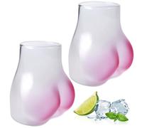 GOMETY Taza Divertida en Forma de Trasero: Set de 2, Vidrio Borosilicato Transparente, Resistente a Rayones y Adecuado para Diversas Bebidas, Ideal para Fiestas y Fotografía (450 ml, Rosa)