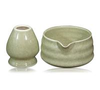 GOMETY Tazón de té japonés para matcha con vertedor, cuenco de té Chawan Matcha con bandeja batidora, cuenco tradicional de cerámica Matcha, cuenco de matcha, tazón de té Chawan, color matcha
