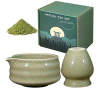 GOMETY Tazón de Té Matcha Tradicional de 2 Piezas - Cuenco de Cerámica de 18 oz con Color