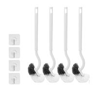 GOMETY Upgrade - Escobilla de baño (4 unidades, mango largo flexible, cerdas fuertes, con gancho adhesivo para limpieza profunda)