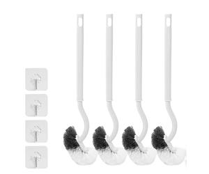 GOMETY Upgrade - Escobilla de baño (4 unidades, mango largo flexible, cerdas fuertes, con gancho adhesivo para limpieza profunda)