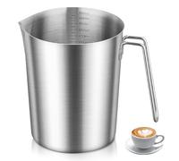 GOMETY Vaso medidor de acero inoxidable 1500 ml, vaso medidor de acero inoxidable 304 con mango y escala, apto para lavavajillas, jarra de leche de acero inoxidable, resistente vaso medidor de 1,5 l