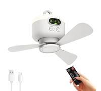GOMETY Ventilador de camping con luz, 8000 mAh USB recargable, ventilador de techo portátil con mando a distancia, 3 velocidades, ventilador de tienda de campaña LED con gancho para camping y exterior