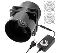 GOMETY Ventilador de tubo de 100 mm, CC 12 V, ventilador axial, 100 mm, con regulador de velocidad, ventilador de tubo de 100 mm, red silenciosa, adaptador de canal para invernadero, jardín, baño