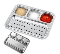 Gomice Plato para Salsas con Divisores - Salsera Divisora De Acero Inoxidable Para Barbacoa - Fuente De 4 Secciones Para Sushi Camping Vinagre Soja Fiestas