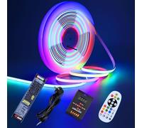 GOMING 24V 10M WS2811 RGB Neón Tira LED COB Color de Ensueño Direccionable IP67 Impermeable con Controlador y Alimentación 576LEDs/M 16W/M Flexible Cinta LED Autoadhesiva para DIY Decoración Hogar