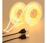 GOMING 5mm de Ancho Tira LED COB USB 5V Blanco Cálido 3000K Alimentado por USB 400LED/M 4M(2m x 2Piezas) CRI 93+ IP20 No Impermeable Luces LED para Iluminación Decorativa DIY