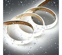 GOMING Difundido 24V 10M Tira LED COB Blanco Frio 6000K Silicona Blanca Lechosa IP65 Impermeable 11W/M CRI 93+ 6300lm Luminiscencia Lineal 312LED/M Luces LED para Decoración Hogar(Sin Alimentación)