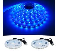 GOMING Tira LED USB 5V Azul 460nm 120LED/2M 2835 SMD 4M (2m x 2Piezas) No Impermeable IP20 Luces LED para DIY Gabinete, Armario y más