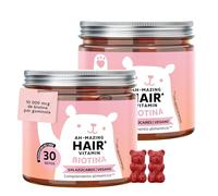 Gominolas Biotina Ah-mazing Hair Vitamin Pack de 2 - Para cabello, uñas y piel - 10.000 µg de Biotina, Zinc, Vitaminas B6, C, E, Yodo - 60 Unidades (2 meses) - Vegana, Sin Azúcar - Bears with Benefits