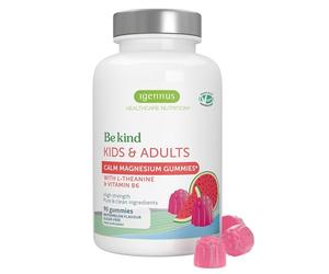 Gominolas Calm de Magnesio Citrato, 100mg L-teanina y Vitamina B6, para Niños y Adultos, Sin Azúcar y Sabor a Sandía, 45-90 dosis, Ingredientes Puros, 90 Gominolas Veganas - Igennus