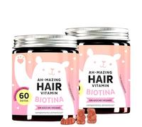 Gominolas de biotina Ah-mazing Hair, Pack de 2 - Vitaminas para Pelo, Piel y Uñas - 5000 µg de Biotina, Zinc, Vitaminas B6, B9, C, E - 120 Unidades (4 Meses), Veganas, Sin Azúcar, Bears with Benefits
