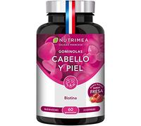 Gominolas de Biotina Veganas | Cabello, Piel y Uñas | Con Zinc, Selenio, Vitamina C y B6 | Sin Azúcar · Sabor Fresa · 60 Gummies | Fabricado en Francia | Nutrimea