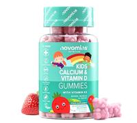 Gominolas de Calcio con Vitamina D3 y K2 para Niños - 160 mg de Calcio, 400 UI de Vitamina D3 y 30 μg de Vitamina K2 por Ración - Para Huesos y Dientes Fuertes - Sin Gluten - 30 Gominolas - Novomins