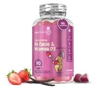 Gominolas de Calcio y Vitamina D3 para Niños - 90 Gummies Sabor a Vainilla y Fresa
