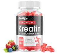 Gominolas de Creatina Monohidratada 5000 mg, Máxima Potencia con L-Taurina, B12 y B6, Potenciador Preentrenamiento Fácil, Más Práctico que el Polvo, Sabor a Bayas, Vegano, 60 Unidad (Paquete de 1)