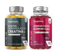 Gominolas de Creatina Monohidrato 5000mg (Sabor Limón) + Ashwagandha 1200mg (Sabor Frambuesa) - Pack de Suplementos Veganos, Sin Gluten y No OGM - Suministro para 1 y 2 Meses