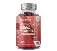 Gominolas de Hierro con Vitamina C 38mg - 120 Unidades, Sabor Natural a Melocotón - 28mg de Hierro para 2 Meses de Suministro, Vegano, Sin OGM, Sin Gluten