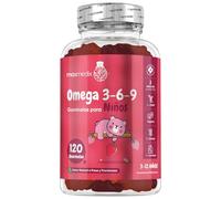 Gominolas de Omega 3 6 9 para Niños 336mg - 120 Unidades Sabor Fresa y Frambuesa | 2 Meses de Suministro | Omega 3 para Niños de 3 a 12 Años - Gominolas Veganas, Sin Lactosa y Sin Gluten, Omega Kids