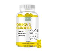 Gominolas de Omega 3 con Vitamina E de Aceite de Pescado Salvaje - Máxima Concentración de Ácidos Grasos Omega 3 EPA y DHA - 400mg EPA + 200mg DHA - Omega 3 Gummies Sabor Limón - 60 Unidades