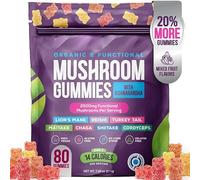 Gominolas de setas (80 unidades, sabores frutales variados), con 7 tipos de setas, totalmente veganas.