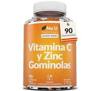 Gominolas de Vitamina C y Zinc - 90 Gominolas Veganas - 120 mg de Vitamina C y 12 mg de Zinc por Porción - Sabor Natural a Naranja - Nu U Nutrition